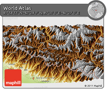 Physical 3D Map of the Area around 42° 9' 30" N, 45° 58' 30" E