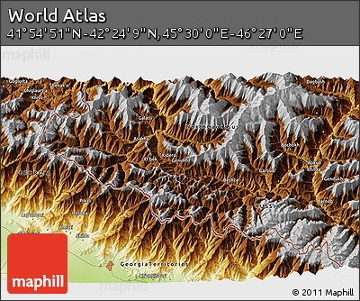 Physical 3D Map of the Area around 42° 9' 30" N, 45° 58' 30" E