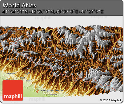 Physical 3D Map of the Area around 42° 9' 30" N, 45° 58' 30" E