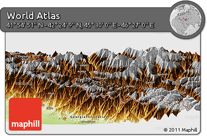 Physical Panoramic Map of the Area around 42° 9' 30" N, 45° 58' 30" E