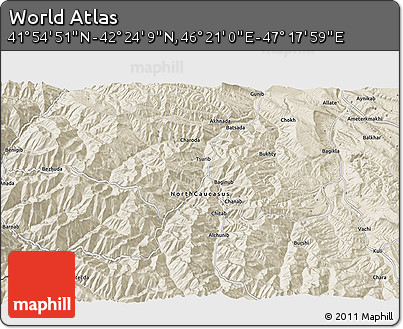 Shaded Relief 3D Map of the Area around 42° 9' 30" N, 46° 49' 30" E