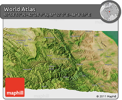 Satellite 3D Map of the Area around 42° 9' 30" N, 47° 40' 29" E