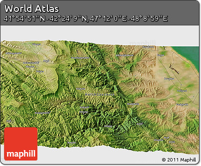 Satellite 3D Map of the Area around 42° 9' 30" N, 47° 40' 29" E
