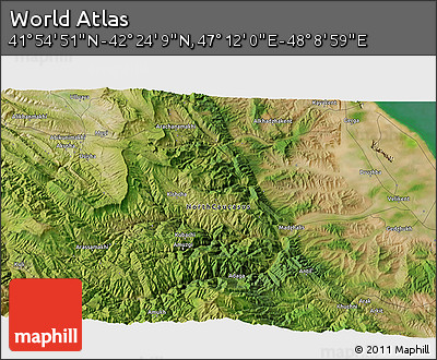 Satellite 3D Map of the Area around 42° 9' 30" N, 47° 40' 29" E