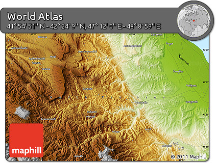 Physical Map of the Area around 42° 9' 30" N, 47° 40' 29" E