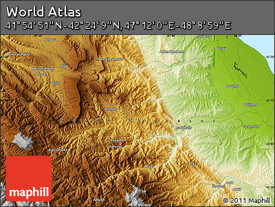 Physical Map of the Area around 42° 9' 30" N, 47° 40' 29" E
