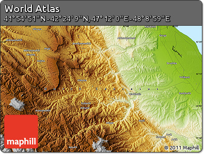 Physical Map of the Area around 42° 9' 30" N, 47° 40' 29" E