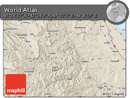 Shaded Relief Map of the Area around 42° 9' 30" N, 47° 40' 29" E