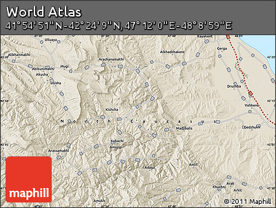 Shaded Relief Map of the Area around 42° 9' 30" N, 47° 40' 29" E