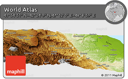Physical Panoramic Map of the Area around 42° 9' 30" N, 47° 40' 29" E