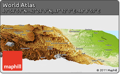 Physical Panoramic Map of the Area around 42° 9' 30" N, 47° 40' 29" E