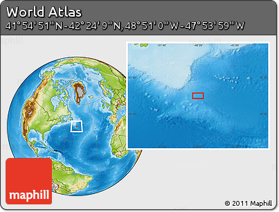 Physical Location Map of the Area around 42° 9' 30" N, 48° 22' 30" W