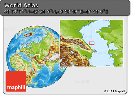 Physical Location Map of the Area around 42° 9' 30" N, 49° 22' 30" E