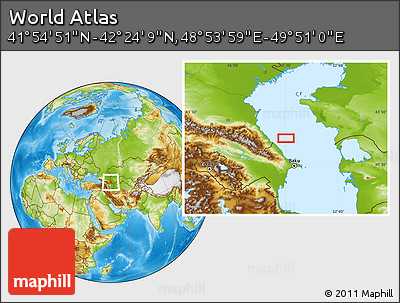 Physical Location Map of the Area around 42° 9' 30" N, 49° 22' 30" E