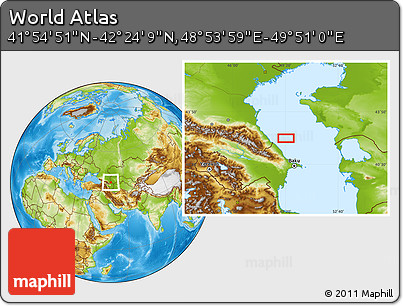 Physical Location Map of the Area around 42° 9' 30" N, 49° 22' 30" E