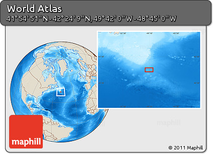 Shaded Relief Location Map of the Area around 42° 9' 30" N, 49° 13' 30" W