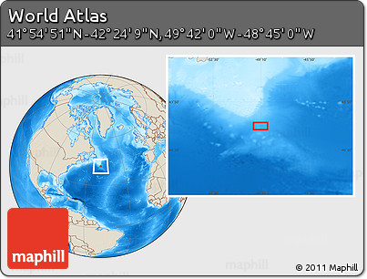 Shaded Relief Location Map of the Area around 42° 9' 30" N, 49° 13' 30" W