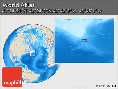 Shaded Relief Location Map of the Area around 42° 9' 30" N, 49° 13' 30" W