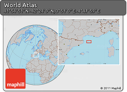 Gray Location Map of the Area around 42° 9' 30" N, 4° 19' 30" E