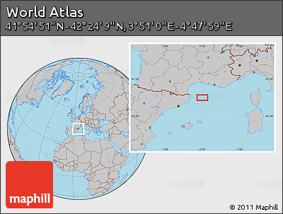 Gray Location Map of the Area around 42° 9' 30" N, 4° 19' 30" E