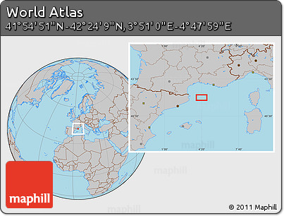 Gray Location Map of the Area around 42° 9' 30" N, 4° 19' 30" E