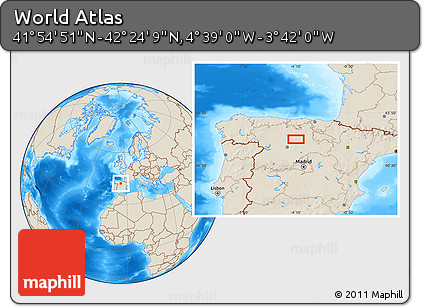 Shaded Relief Location Map of the Area around 42° 9' 30" N, 4° 10' 30" W