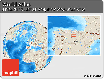 Shaded Relief Location Map of the Area around 42° 9' 30" N, 4° 10' 30" W