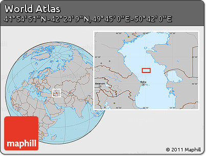 Gray Location Map of the Area around 42° 9' 30" N, 50° 13' 30" E