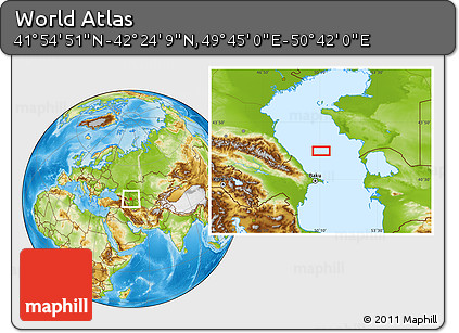 Physical Location Map of the Area around 42° 9' 30" N, 50° 13' 30" E