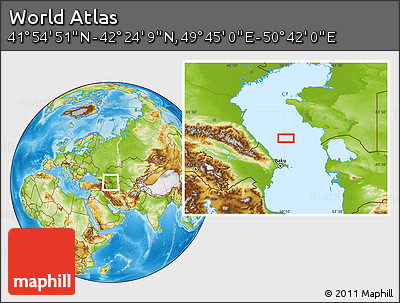 Physical Location Map of the Area around 42° 9' 30" N, 50° 13' 30" E