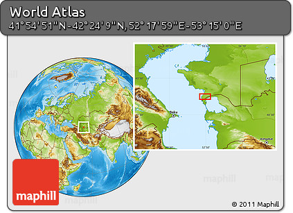 Physical Location Map of the Area around 42° 9' 30" N, 52° 46' 29" E