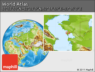Physical Location Map of the Area around 42° 9' 30" N, 52° 46' 29" E