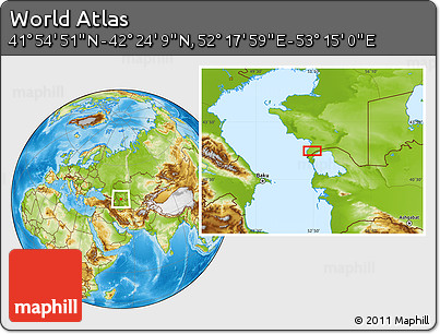 Physical Location Map of the Area around 42° 9' 30" N, 52° 46' 29" E