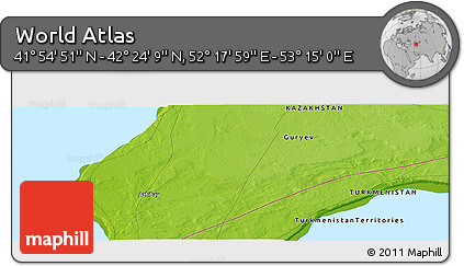 Physical Panoramic Map of the Area around 42° 9' 30" N, 52° 46' 29" E