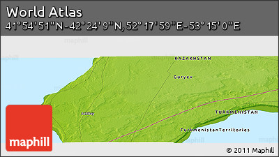 Physical Panoramic Map of the Area around 42° 9' 30" N, 52° 46' 29" E