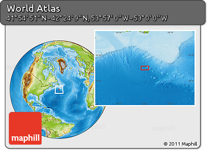 Physical Location Map of the Area around 42° 9' 30" N, 53° 28' 30" W