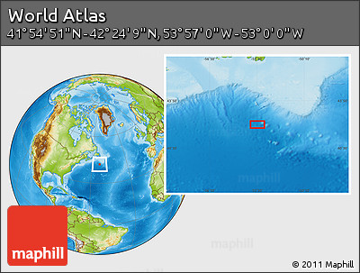 Physical Location Map of the Area around 42° 9' 30" N, 53° 28' 30" W