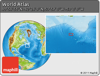 Physical Location Map of the Area around 42° 9' 30" N, 53° 28' 30" W