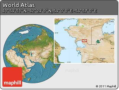Satellite Location Map of the Area around 42° 9' 30" N, 54° 28' 30" E