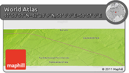 Physical Panoramic Map of the Area around 42° 9' 30" N, 54° 28' 30" E