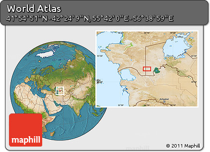 Satellite Location Map of the Area around 42° 9' 30" N, 56° 10' 29" E