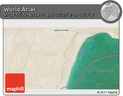 Satellite 3D Map of the Area around 42° 9' 30" N, 57° 1' 29" E