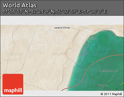 Satellite 3D Map of the Area around 42° 9' 30" N, 57° 1' 29" E