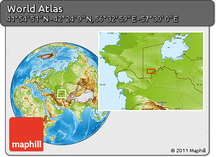 Physical Location Map of the Area around 42° 9' 30" N, 57° 1' 29" E