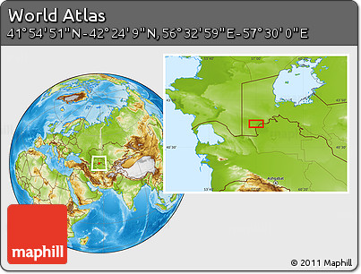 Physical Location Map of the Area around 42° 9' 30" N, 57° 1' 29" E