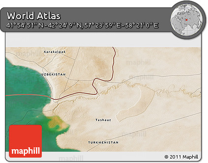 Satellite 3D Map of the Area around 42° 9' 30" N, 57° 52' 30" E