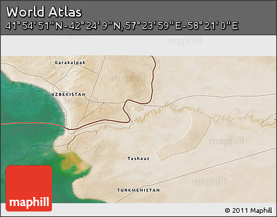 Satellite 3D Map of the Area around 42° 9' 30" N, 57° 52' 30" E