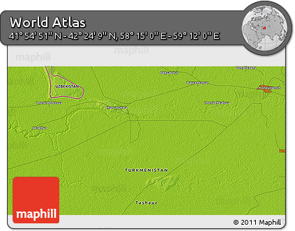 Physical 3D Map of the Area around 42° 9' 30" N, 58° 43' 30" E