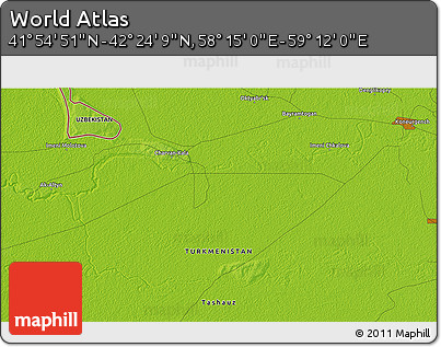 Physical 3D Map of the Area around 42° 9' 30" N, 58° 43' 30" E