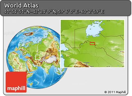 Physical Location Map of the Area around 42° 9' 30" N, 59° 34' 30" E